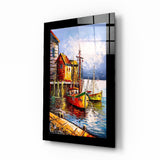 Fishing Town Glass Wall Art