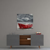 Red Kayak Glass Wall Art