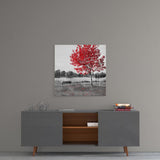 Red Tree Glass Wall Art