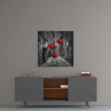 Red Umbrella Glass Wall Art