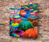 Colorful Umbrellas Glass Wall Art