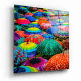 Colorful Umbrellas Glass Wall Art