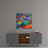 Colorful Umbrellas Glass Wall Art