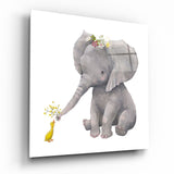 Elefant und Ente Glasbild