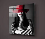 Woman in Red Hat Glass Wall Art