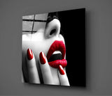 Red Lipstick Woman Glass Wall Art