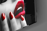 Red Lipstick Woman Glass Wall Art