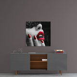 Red Lipstick Woman Glass Wall Art