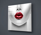 Red Lipstick Woman Glass Wall Art