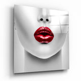 Red Lipstick Woman Glass Wall Art