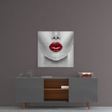 Red Lipstick Woman Glass Wall Art