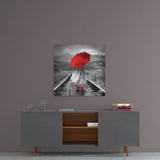 Girl with Red Umbrella Glass Wall Art