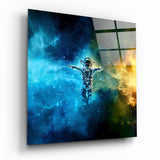 Astronaut in Space Glass Wall Art