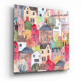 Cute Houses Glass Wall Art | Insigne Art Design