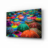 Colorful Umbrellas Glass Wall Art