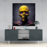 Yellow Mask Glass Wall Art  || Designer Collection | Insigne Art Design