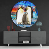 Penguin Family Glass Wall Art