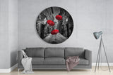 Red Umbrellas Glass Wall Art