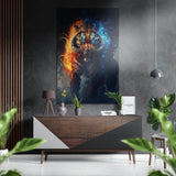 Tiger in Fire Brushed Aluminium Dibond Wall Art