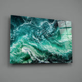 Green Waves Glass Wall Art