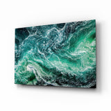 Green Waves Glass Wall Art