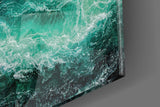 Green Waves Glass Wall Art