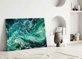 Green Waves Glass Wall Art