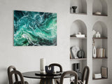 Green Waves Glass Wall Art