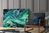 Green Waves Glass Wall Art