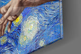 Hands of God and Adam in Van Gogh Style Glass Wall Art