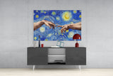 Hands of God and Adam in Van Gogh Style Glass Wall Art