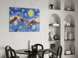 Hands of God and Adam in Van Gogh Style Glass Wall Art