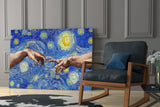 Hands of God and Adam in Van Gogh Style Glass Wall Art