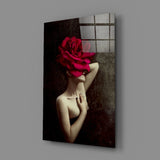 Rose And Woman Glass Wall Art