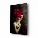 Rose And Woman Glass Wall Art