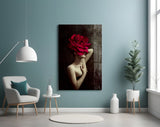 Rose And Woman Glass Wall Art