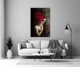 Rose And Woman Glass Wall Art