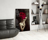 Rose And Woman Glass Wall Art