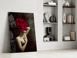 Rose And Woman Glass Wall Art