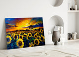 Sunflower Flower Glass Wall Art