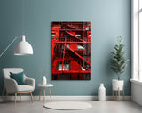 Red Stairs Glass Wall Art