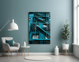 Blue Stairs Glass Wall Art