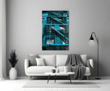 Blue Stairs Glass Wall Art