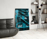 Blue Stairs Glass Wall Art