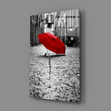 Red Umbrella Glass Wall Art