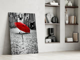 Red Umbrella Glass Wall Art