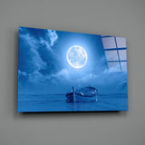 Moon and Boat Glass Wall Art