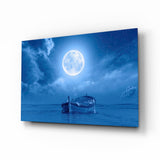 Moon and Boat Glass Wall Art