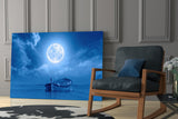 Moon and Boat Glass Wall Art