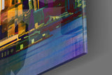 Colorful Silhouette of the City Glass Wall Art